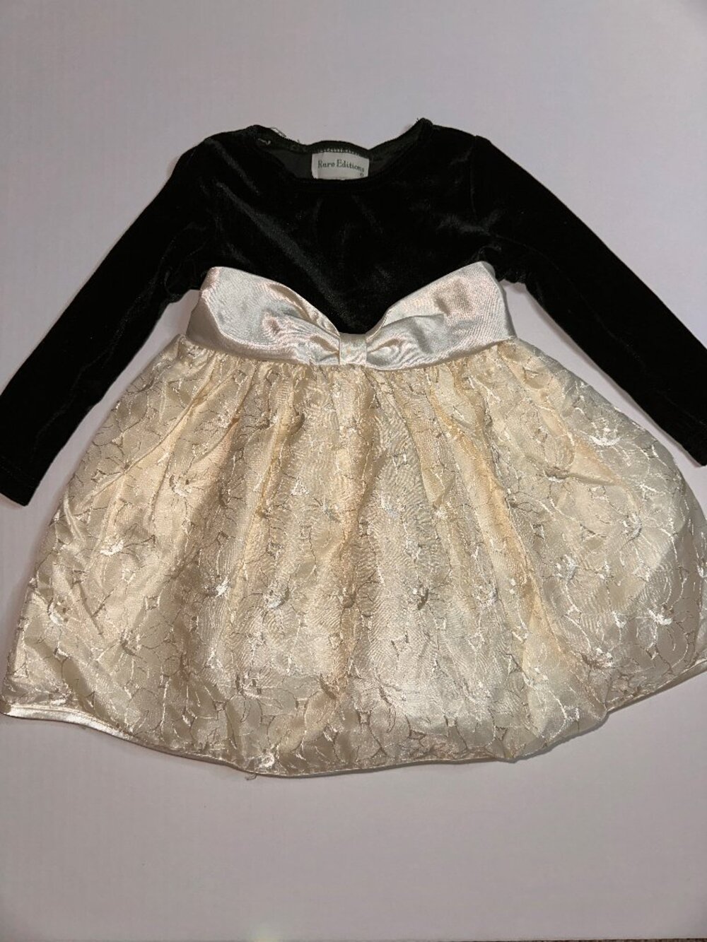 Rare Editions Green Velour & Gold Lace Holiday Party Dress Girls 2T #680